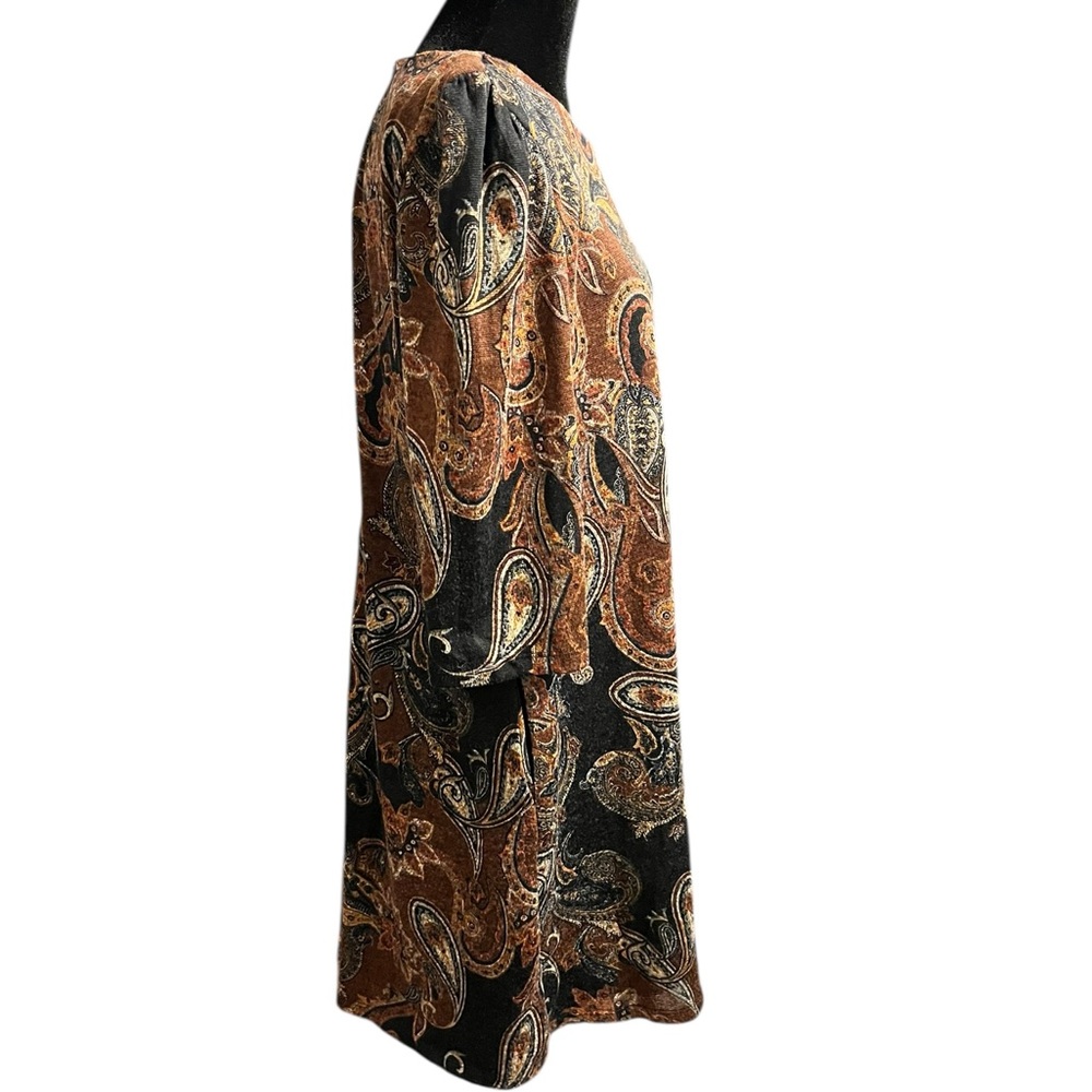 Jessica Howard Long Sleeve Dress L Brown Black Paisley - Picture 2 of 7